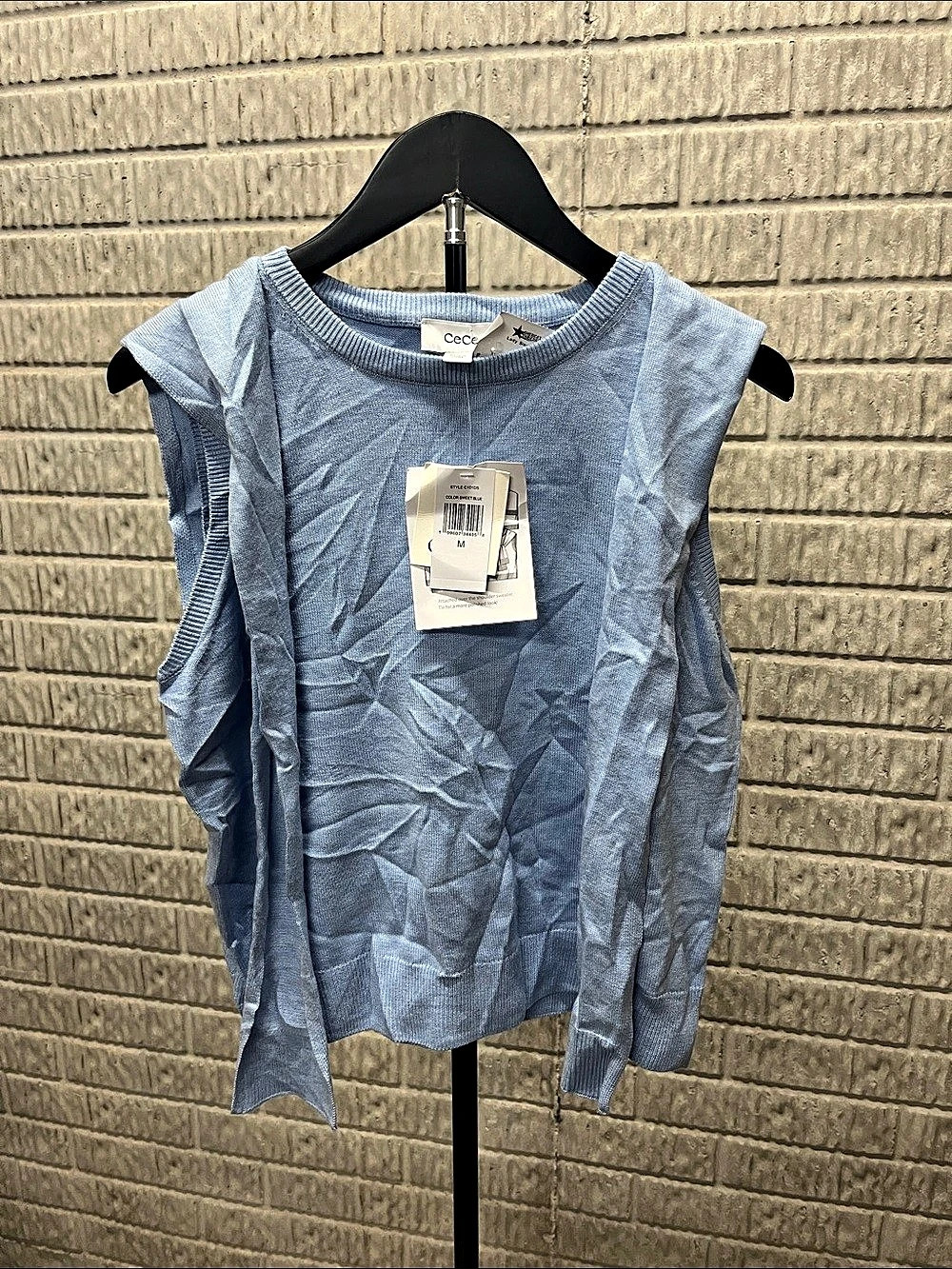 CeCe Ruched Sleeveless Sweater in Blue Size Medium NWT